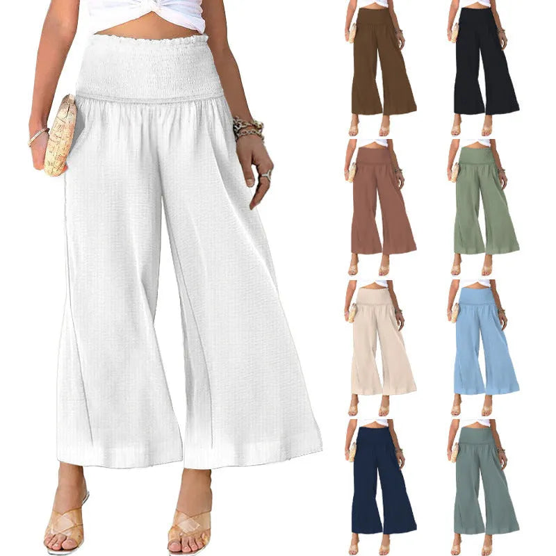 Women's high waist pleated cotton trousers in cropped straight leg Japanese Korean style