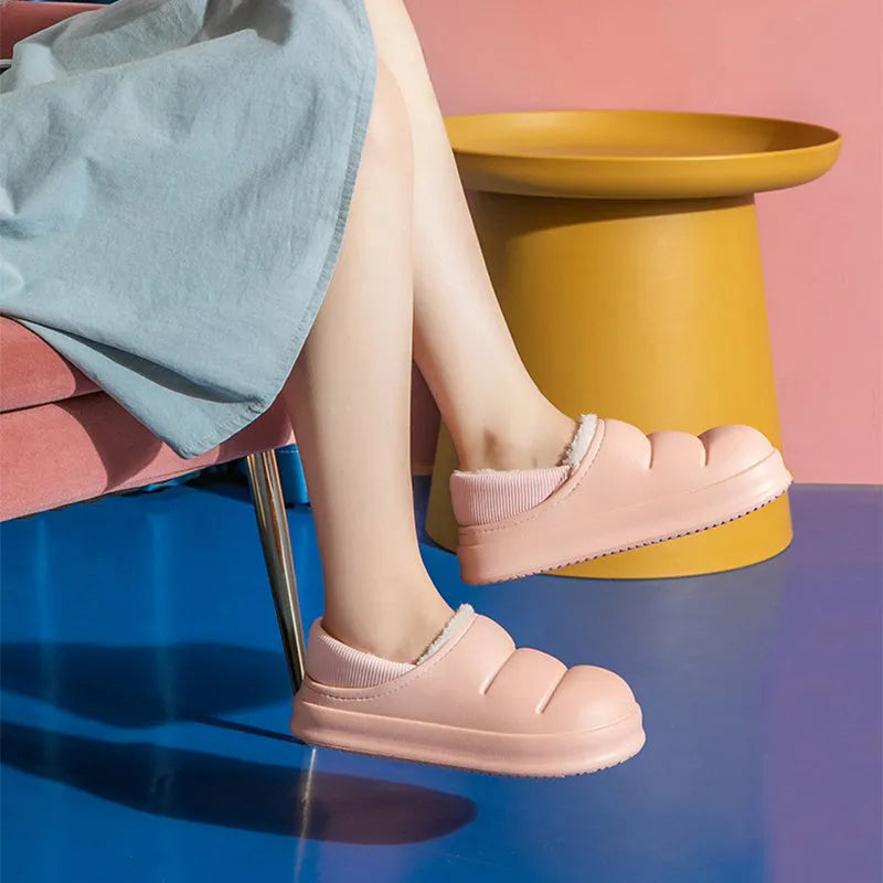 Waterproof cotton couple slippers with EVA sole in multiple colours