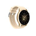 Square stainless steel smart watch with a colour touchscreen on a wrist, shown in black, pink, and silver colour options.