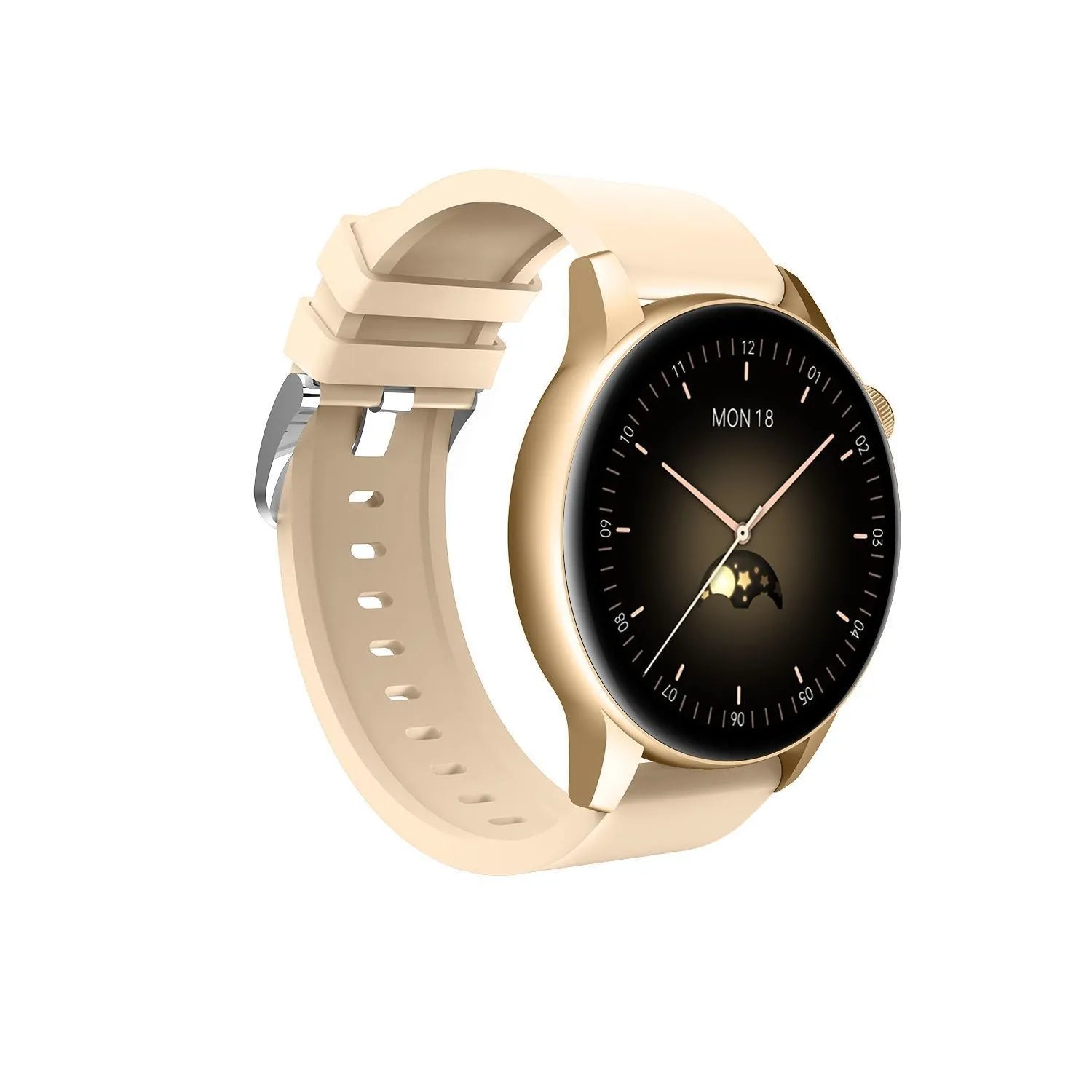 Square stainless steel smart watch with a colour touchscreen on a wrist, shown in black, pink, and silver colour options.