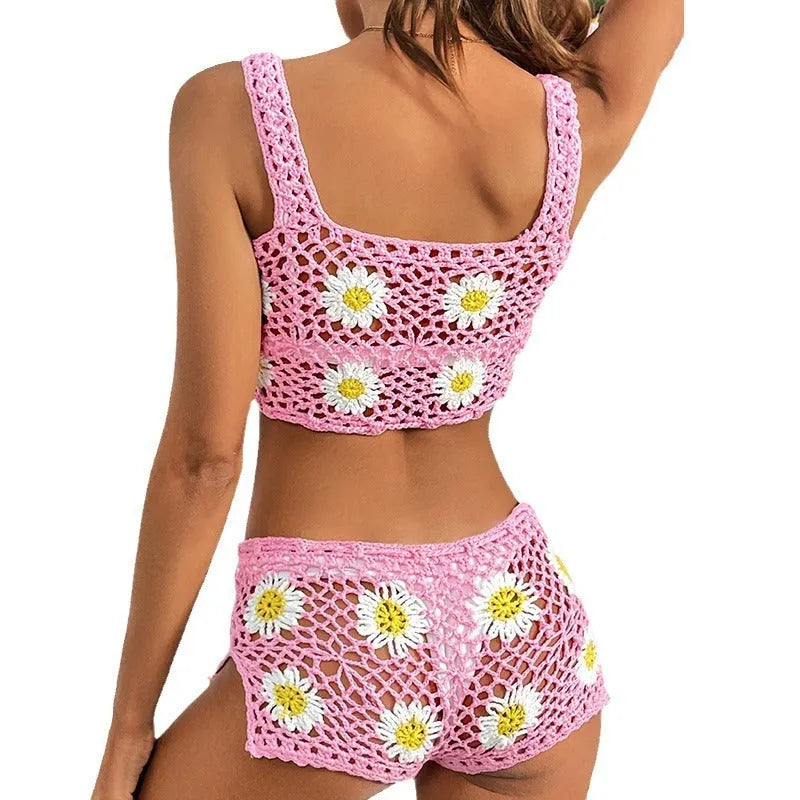 Women's light green floral pattern bikini swimsuit top and pants set