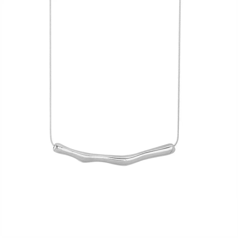 Women's titanium steel necklace with irregular pleated pendant in gold or steel electroplated finishes