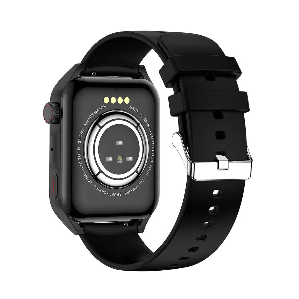 Smart watch with 1.8-inch HD AMOLED screen showing multi-dial display on silicone wrist strap