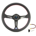 14-inch leather steering wheel with middle concave shape and silver black finish