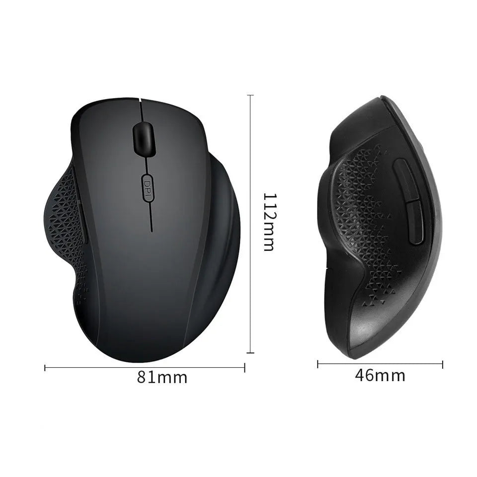 Black wireless self-charging laptop mouse with USB connector and charging cable