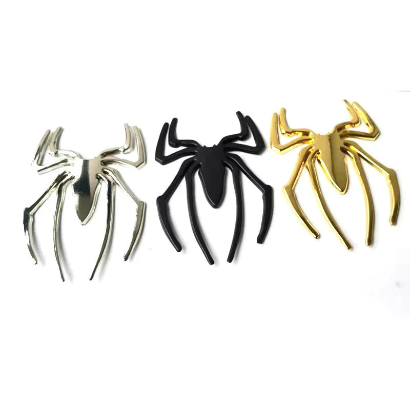 Zinc alloy 3D spider car bumper sticker in metallic finish measuring 7x5 cm