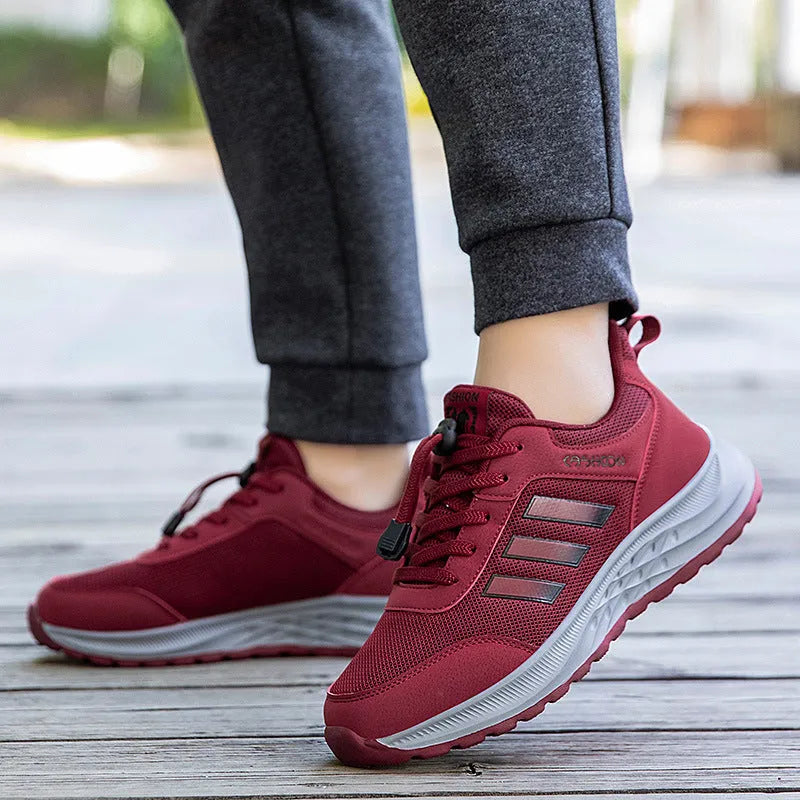 Men's and women's elastic band mom shoes with mesh upper in multiple colours and sizes.