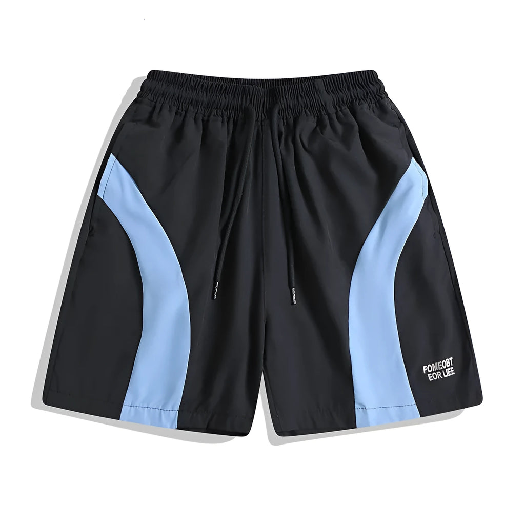 Men's quick-drying black sports shorts with loose straight-leg design and elastic waist for training