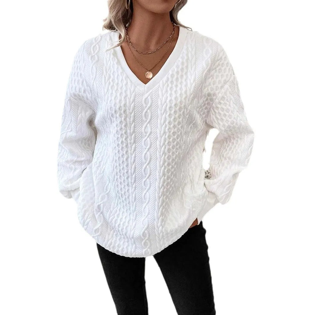 Milky white casual loose fit long sleeve t-shirt with 3D pattern design