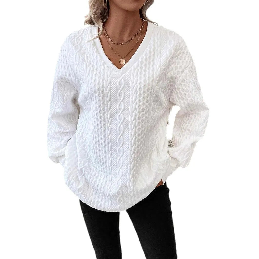Milky white casual loose fit long sleeve t-shirt with 3D pattern design