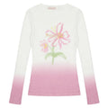 Women's long-sleeved T-shirt with gradient floral pattern in light pink or yellow green.