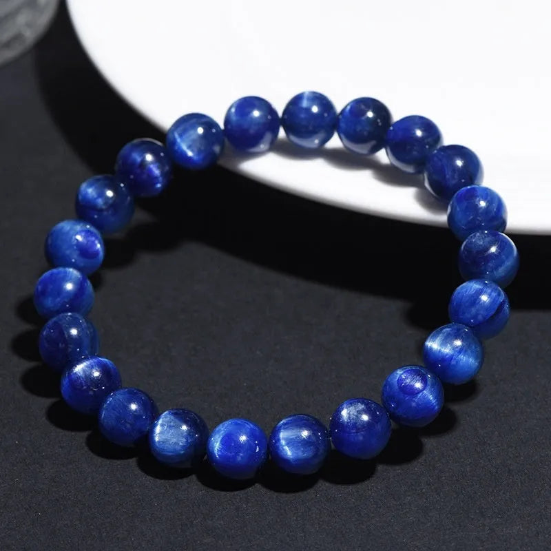 Natural blue crystal bracelet with geometry shape and Ruyi elements in polished finish