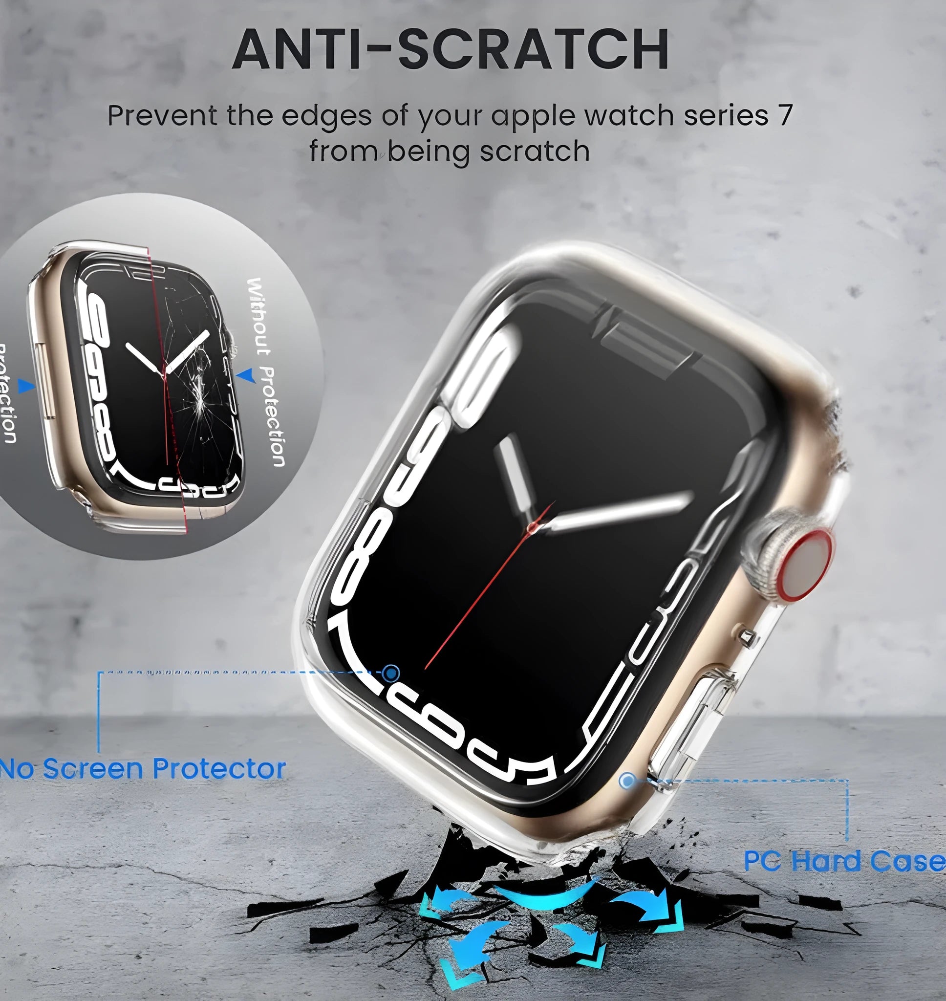 PC tempered film transparent protective case for Apple Watch in multiple colour options