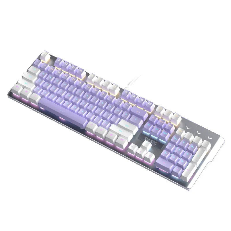 Purple and white mechanical keyboard and mouse wired gaming bundle with backlit keys