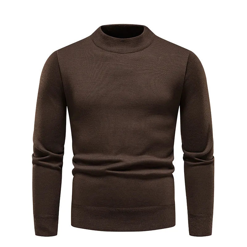 Fleece-lined thick men's bottoming sweater in loose fit pullover style, beige colour option