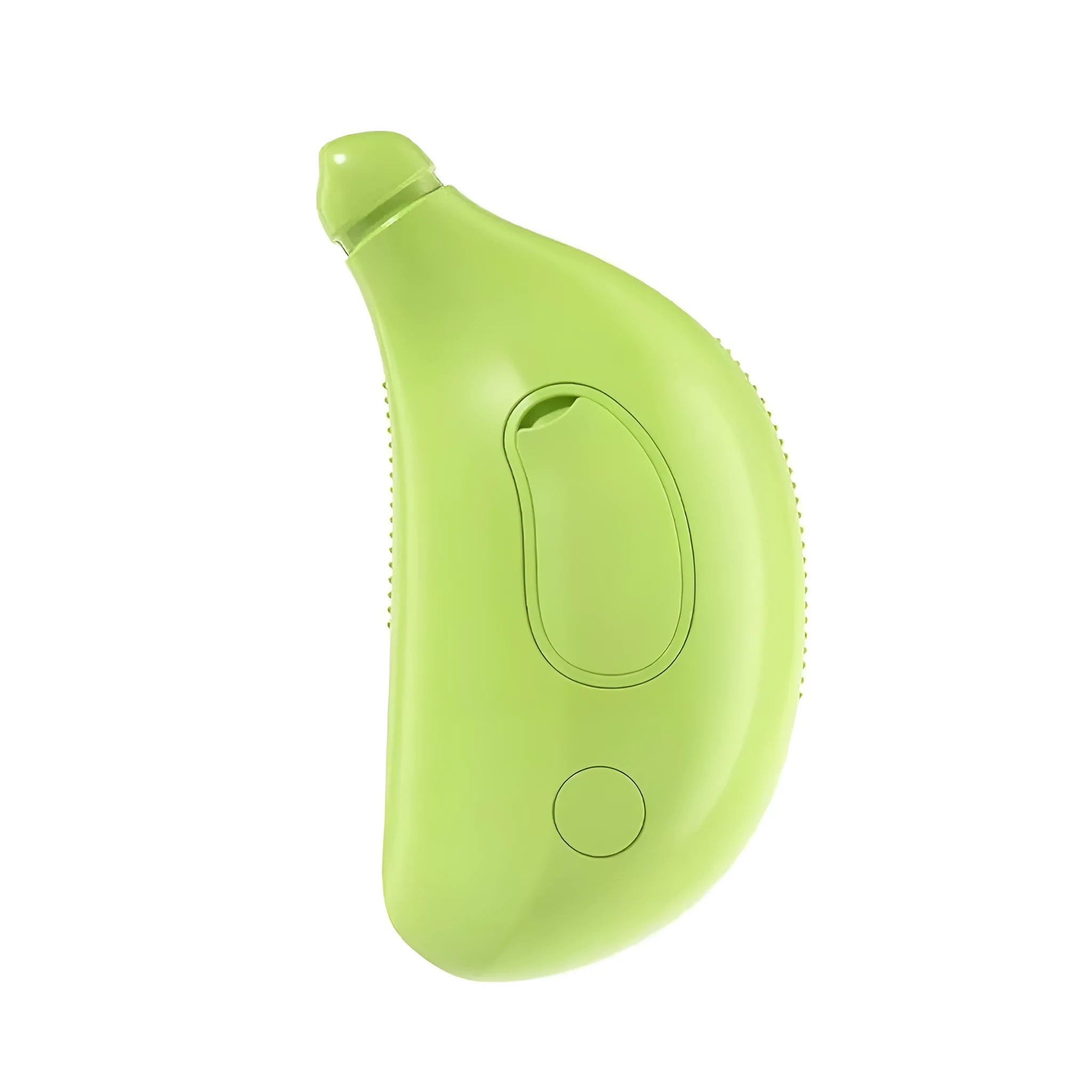 Green and yellow rechargeable 3-in-1 cat steam brush with silicone teeth and massage function.