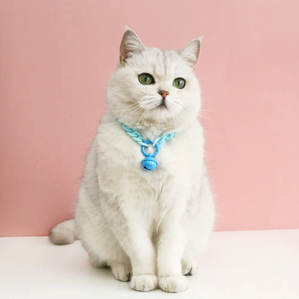Macaron candy colour plastic pet collar in chain blue, pink, and mixed colours with adjustable S and M sizes