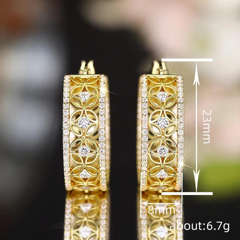 Women's copper ear clips with butterfly and horse eye flower geometric design in yellow gold E4221 colour