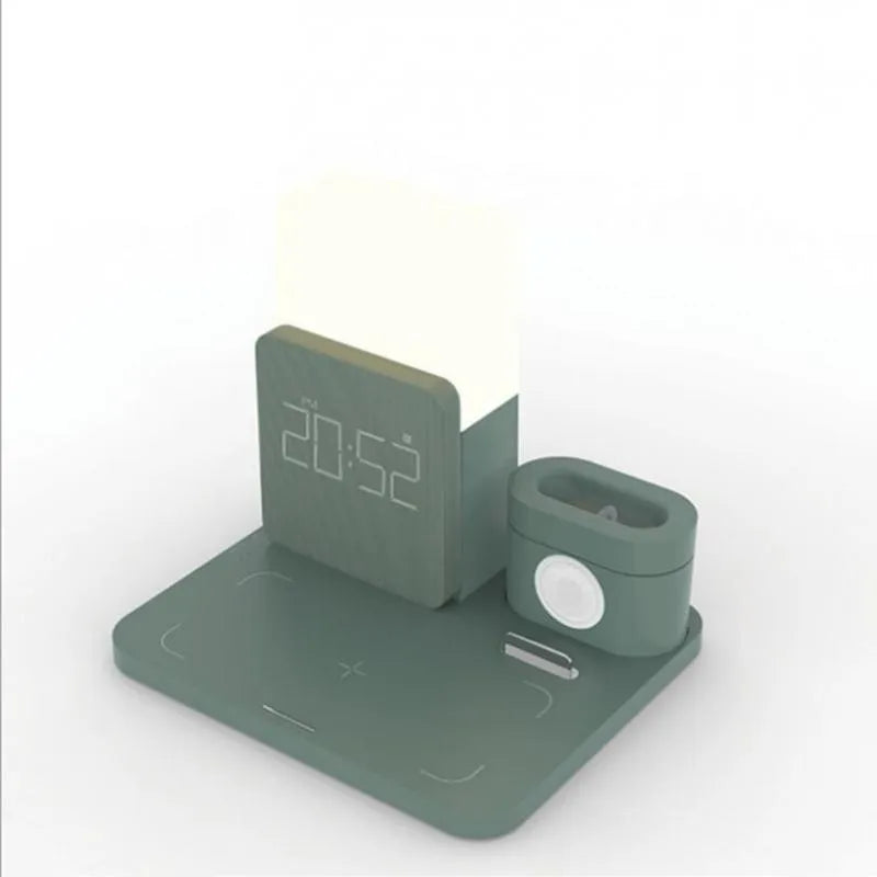 3-in-1 Qi wireless charging stand with phone holder in dark green colour