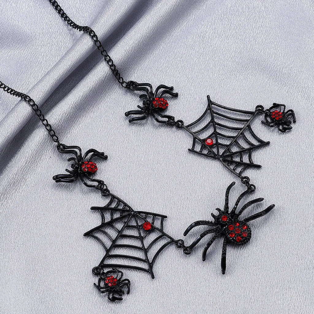 Halloween spider web pendant necklace on alloy chain with electroplated finish, clavicle length, spider web colour