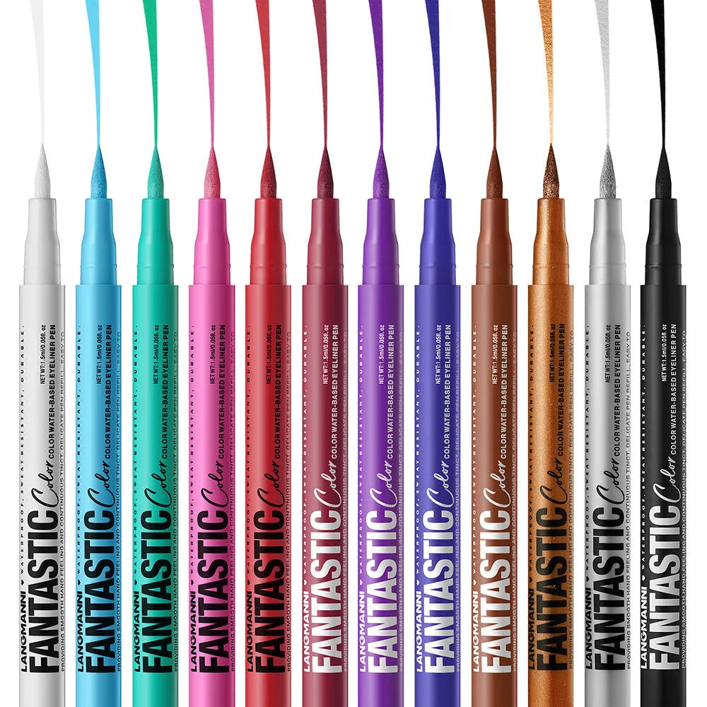 Matte anti-smudge liquid eyeliner in twelve colours including white gold purple brown blue iron grey 1.5ml