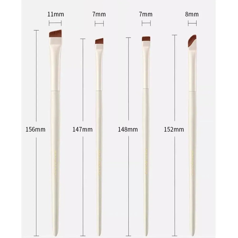 4 piece angled eyeliner and brow brush set with ultra thin precision brushes in leather case