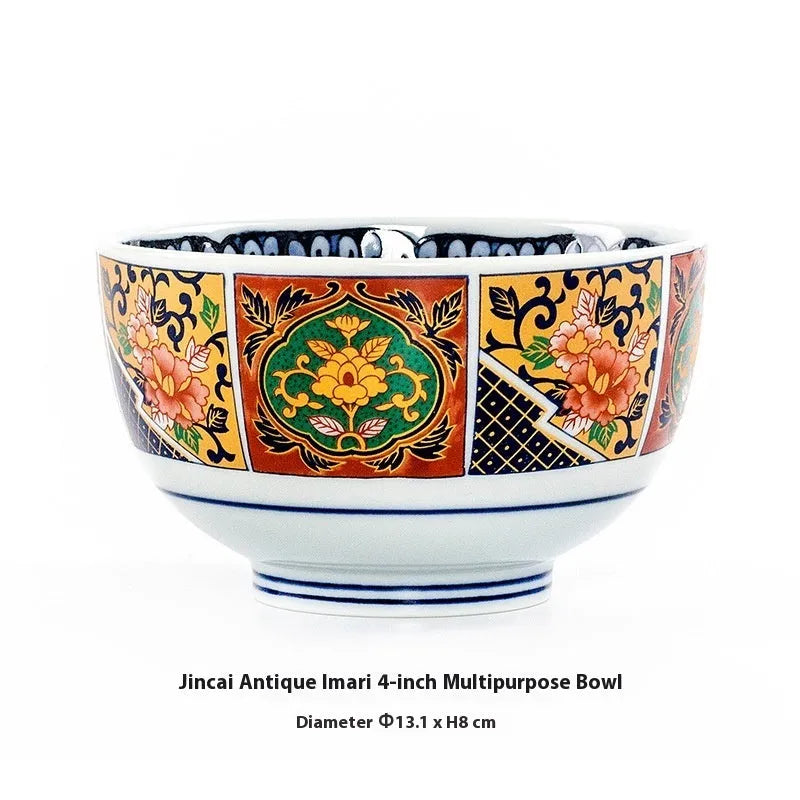 4-inch Japanese style porcelain bowl with retro floral pattern in golden peony design