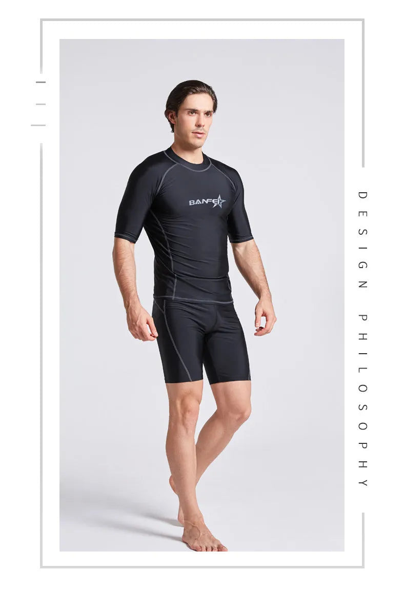 Men's quick-drying half sleeve wetsuit swimsuit for snorkeling and surfing in nylon fabric