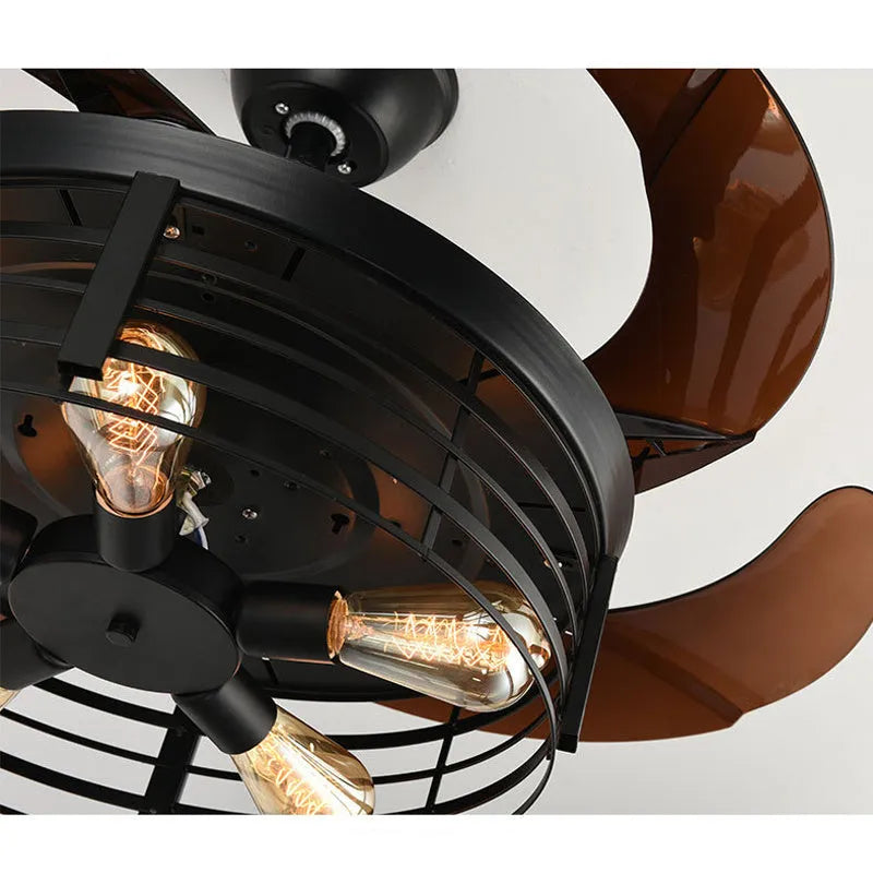 American retro ceiling fan lamp with invisible acrylic blades and integrated light fixture