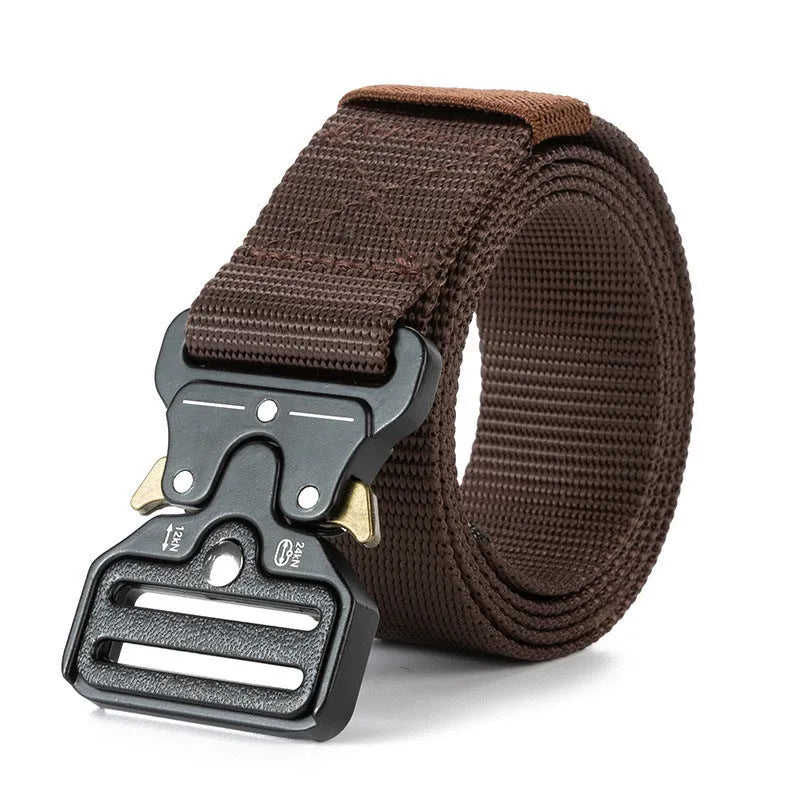 Men's thick canvas tactical belt with an alloy release buckle in Army Green colour
