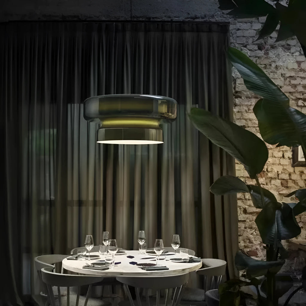 Modern glass chandelier ceiling light in four colour options measuring 36x36x18cm