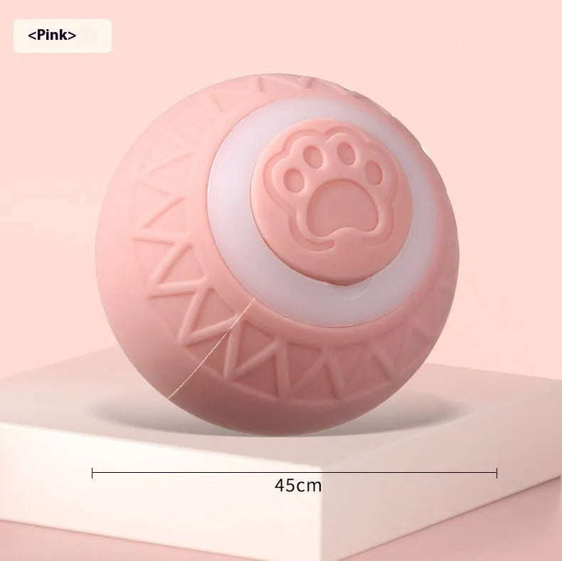 Automatic moving cat toy ball in blue or pink with self-bouncing rolling motion