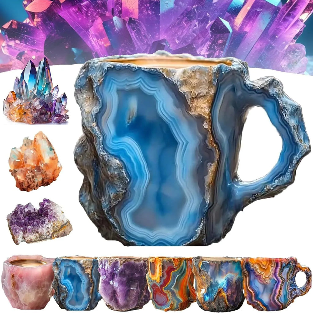 Resin mineral crystal coffee mug with handle in Volcano Red colour, 400ml capacity