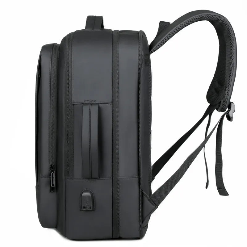 Men's waterproof Oxford cloth backpack with curved shoulder strap in black or grey
