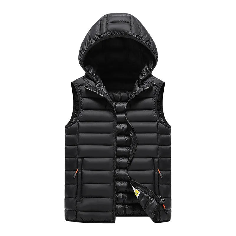Men's Korean slim fit vest in black, thick cotton lined, casual style, front view