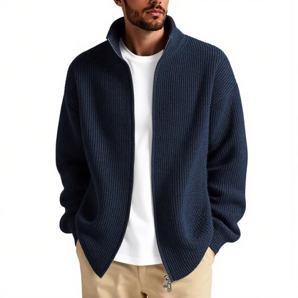 Men's loose fit cardigan sweater in chemical fiber blend available in multiple colours