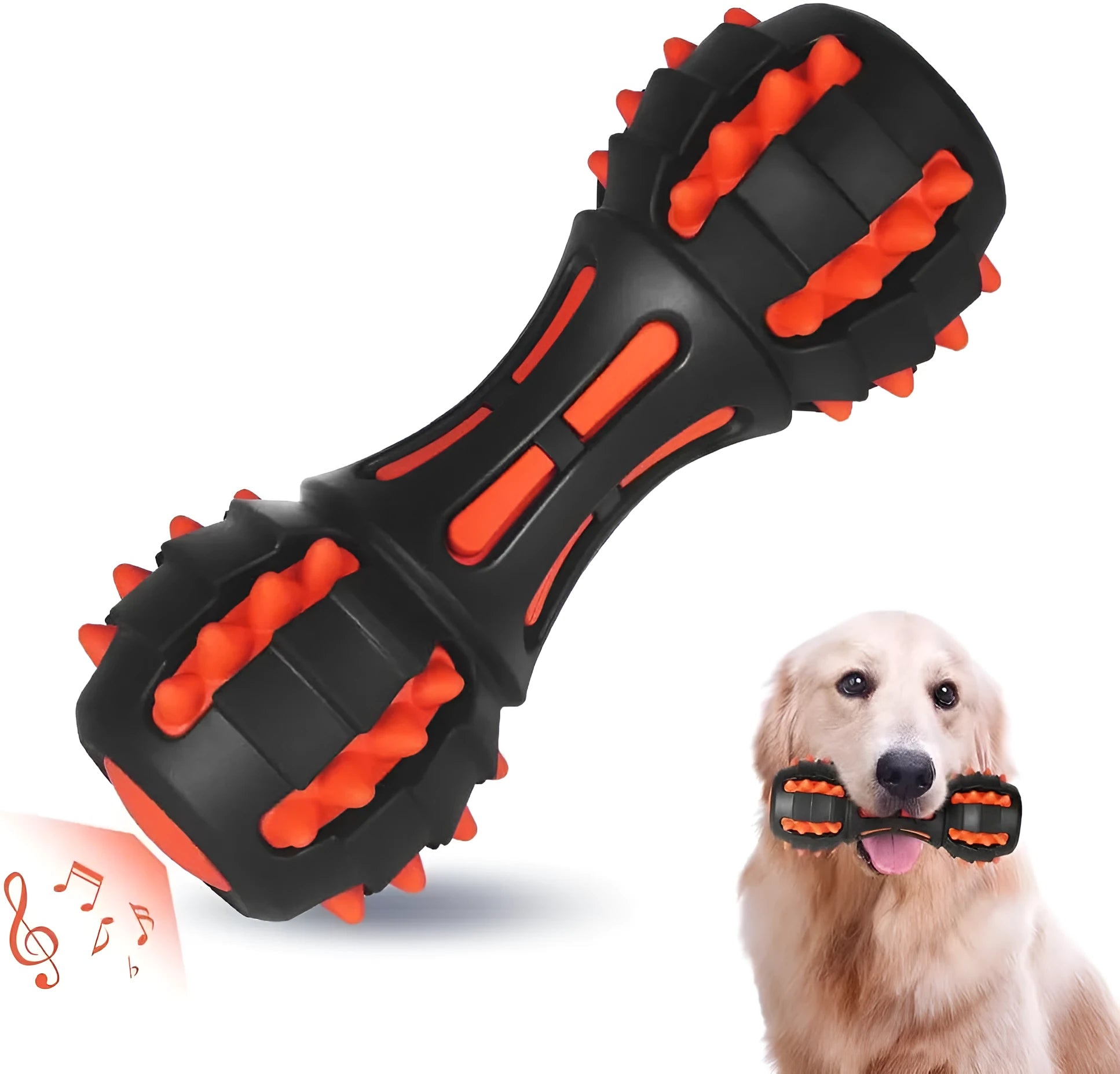Red dumbbell-shaped durable rubber dog chew toy for large breed aggressive chewers