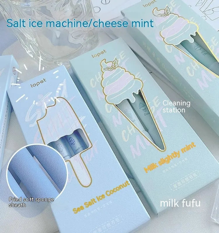 Double-headed fluorescent pen set with 0.5mm plastic heads in cheese mint and sea salt ice cup colours