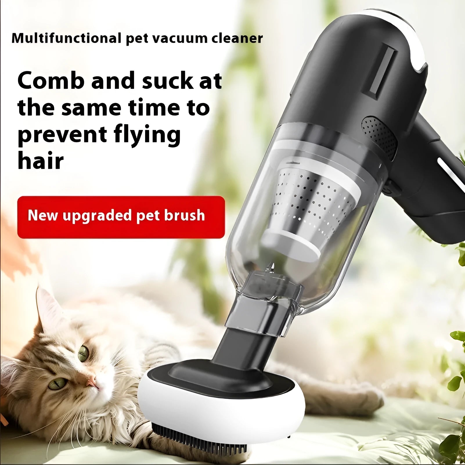 Handheld wireless pet vacuum cleaner with attachments for removing cat and dog hair.