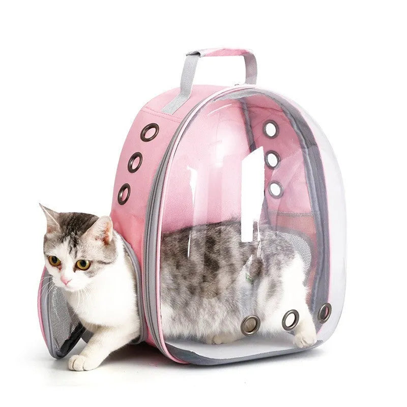 Astronaut cat carrier backpack with side opening in multiple colour options including black, pink, green, and blue