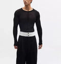 Ultra-thin mesh see-through texture slim-fit pullover in black or grey