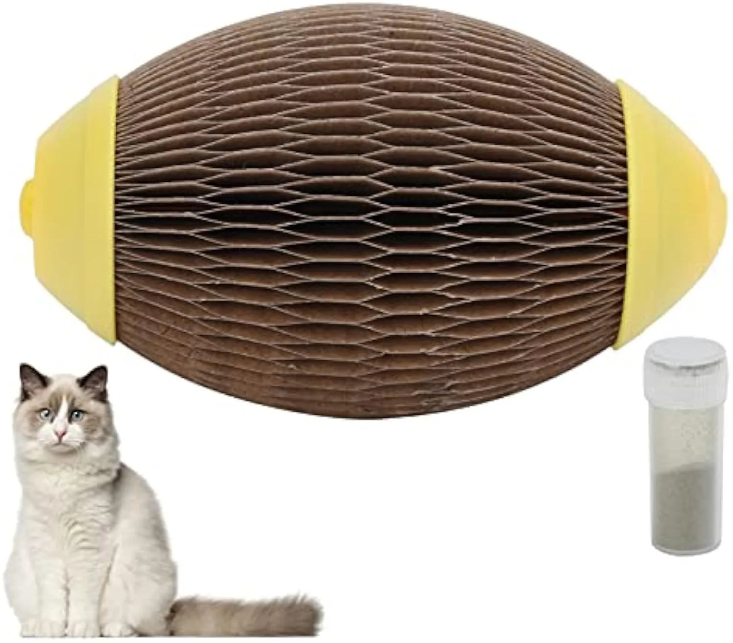 Ellipse-shaped corrugated paper catnip ball toy for scratching and play