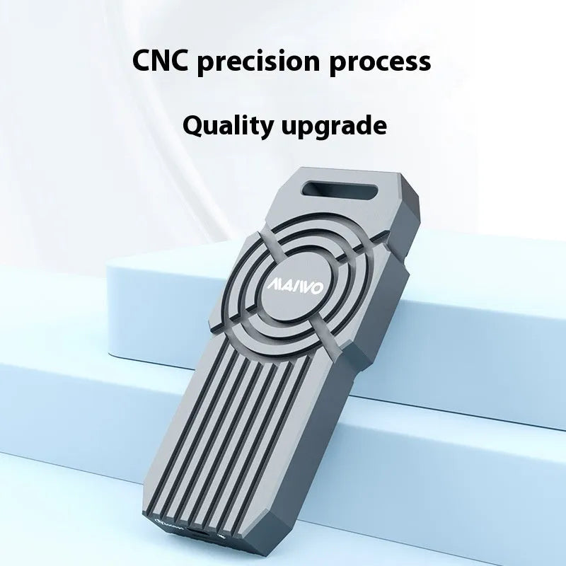 Silver aluminium USB4 external hard drive enclosure for NVMe M.2 SSDs