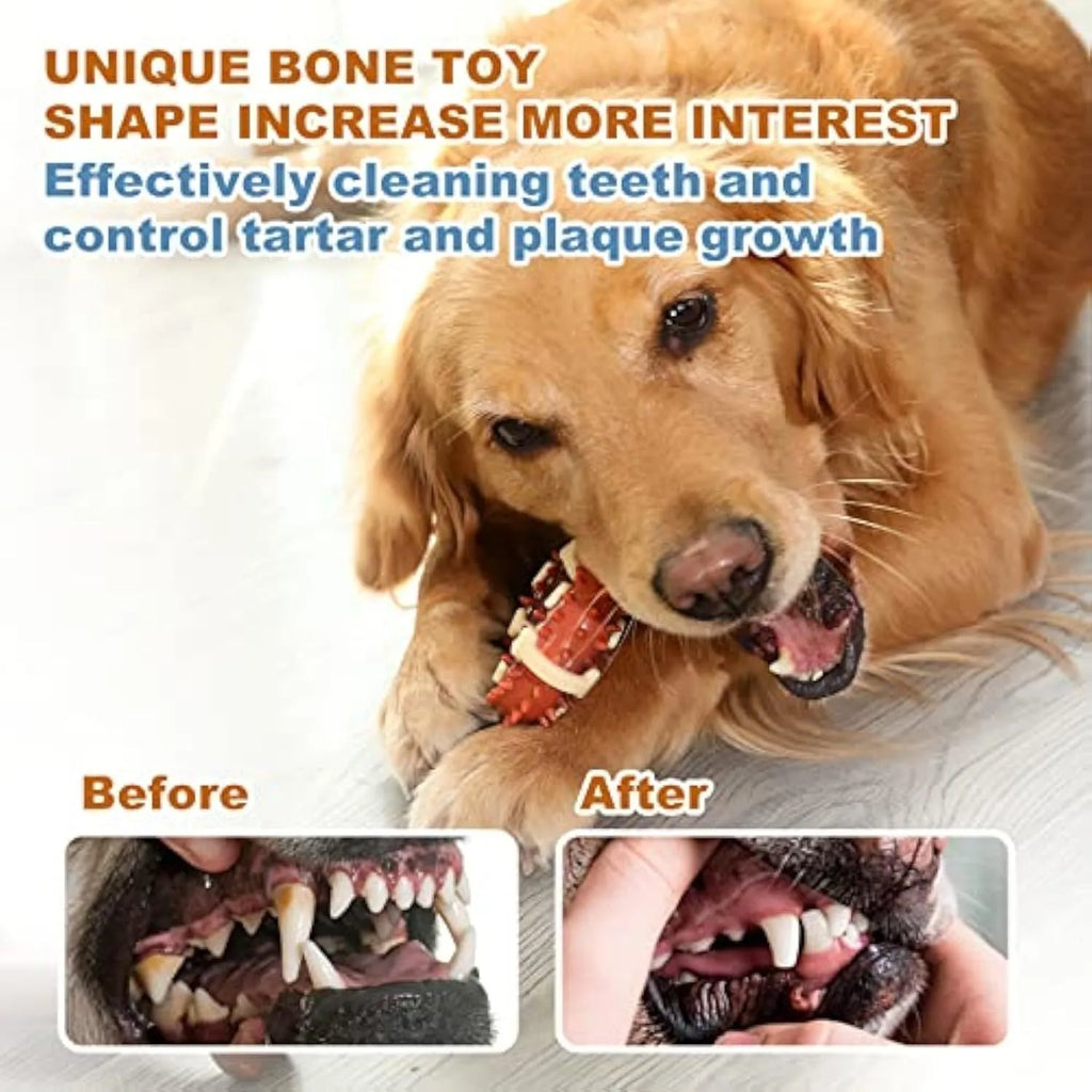 Natural rubber bone-shaped dog molar toy for teeth grinding in two size options