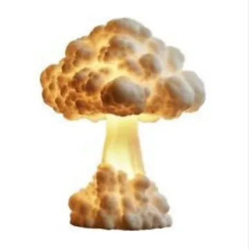 Modern art atomic bomb explosion mushroom cloud shaped table lamp on a desk.