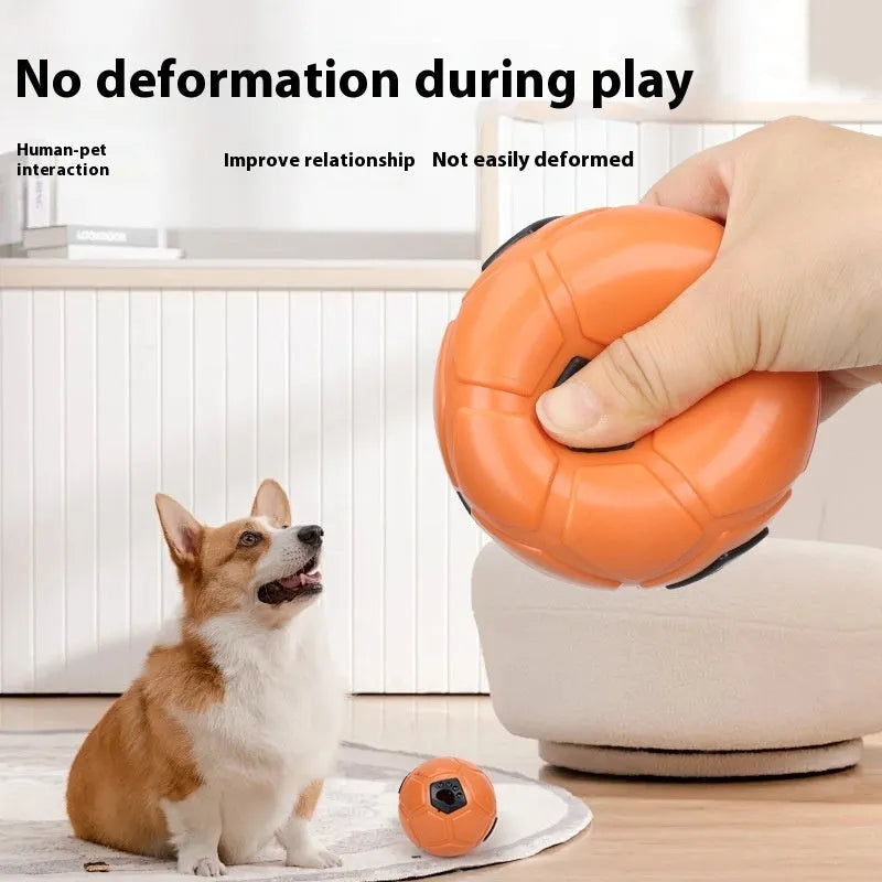 Orange and white TPR dog ball toy with textured teeth cleaning surface