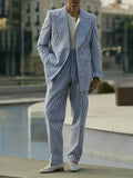 Blue and white striped polyester suit set with blazer and trousers