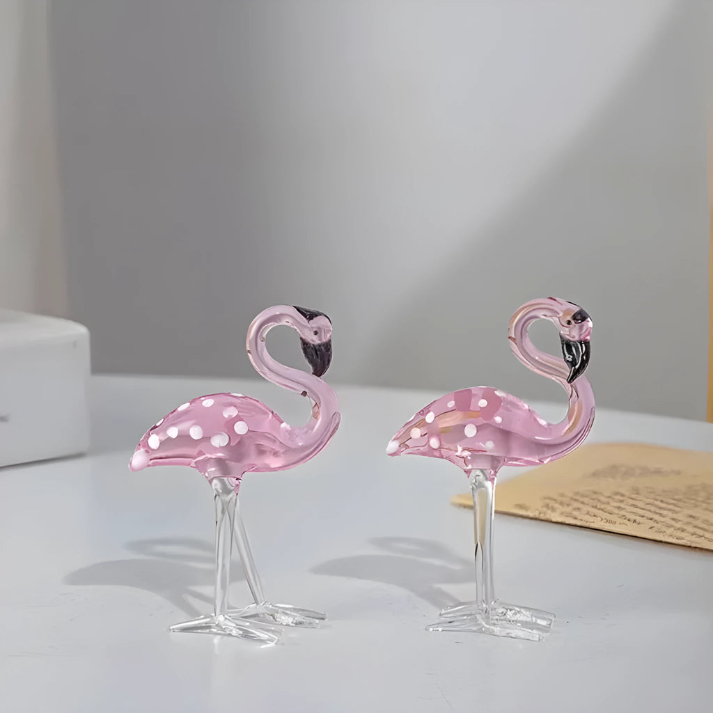 Pink crystal flamingo decorative prop for modern home table or shelf display.