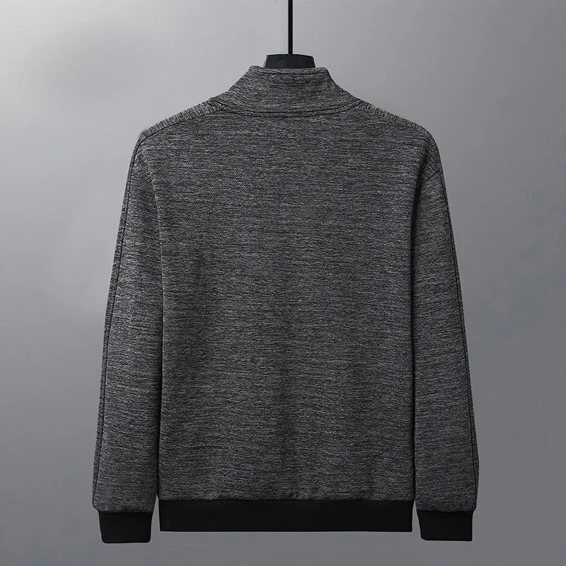 Men's black athletic fit jacket with stand-up collar and zip front