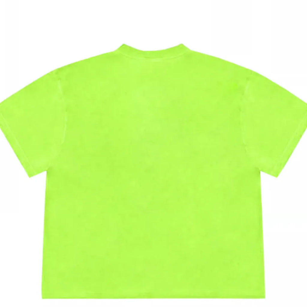 Loose fit blueberry patchwork t-shirt in ice oxygen cotton, showing short sleeves and round neck.